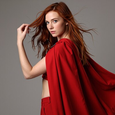 Redhead woman in red cape