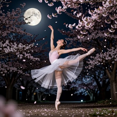 Ballerina Dancing Under Cherry Blossoms