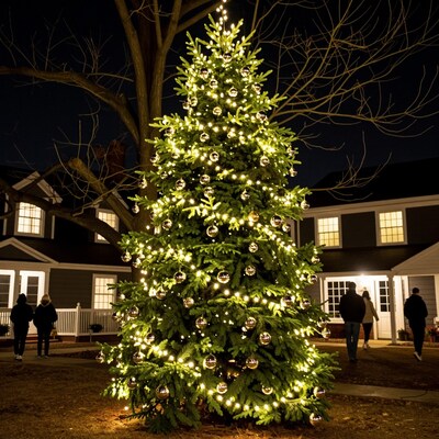 Large Outdoor Christmas Tree at Night