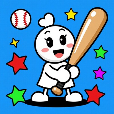 Cartoon Girl Playing Baseball