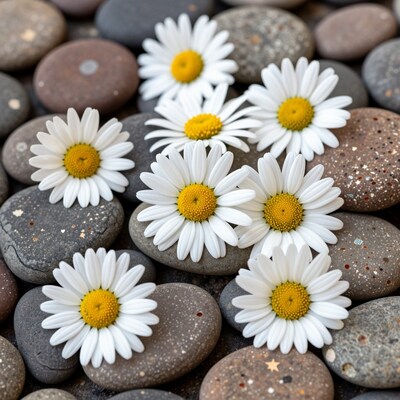 Daisies on River Stones