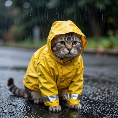 Cat in Yellow Raincoat