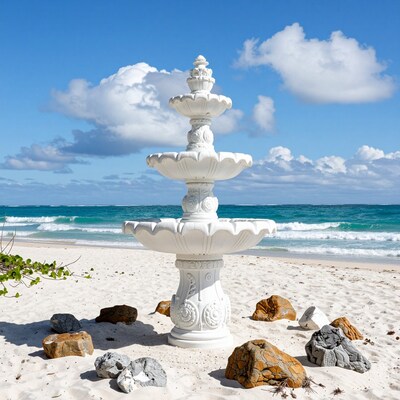 White Fountain on Tropical Beach