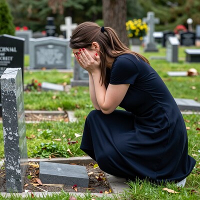 Woman Mourning at Grave