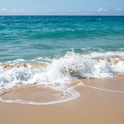 Ocean Wave Crashing on Sandy Beach