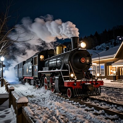 Steam Train in Snowy Night