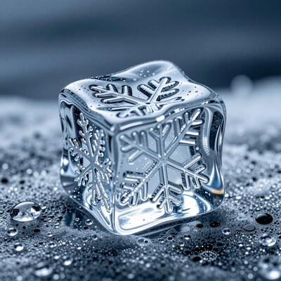 Ice Cube with Snowflakes