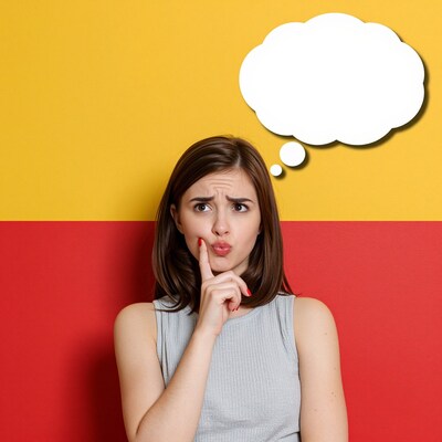 Woman thinking with thought bubble