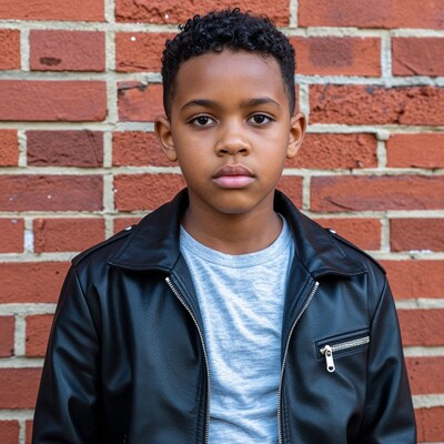 Young Black boy in leather jacket