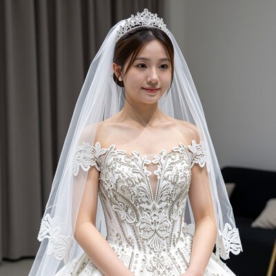 Asian Bride in White Wedding Dress