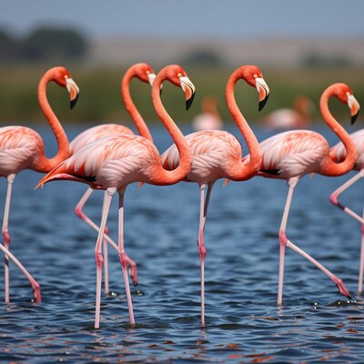 Flamingos Standing in Water