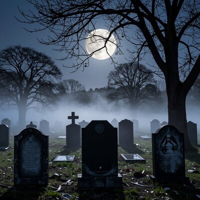 Spooky Graveyard at Night