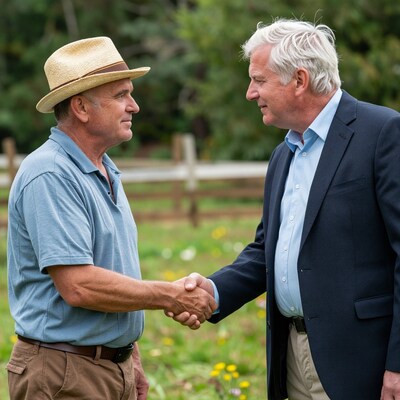 Two older men shaking hands