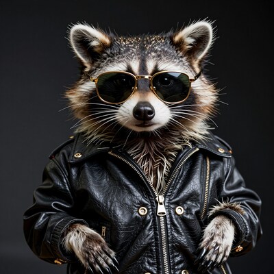 Cool Raccoon in Leather Jacket