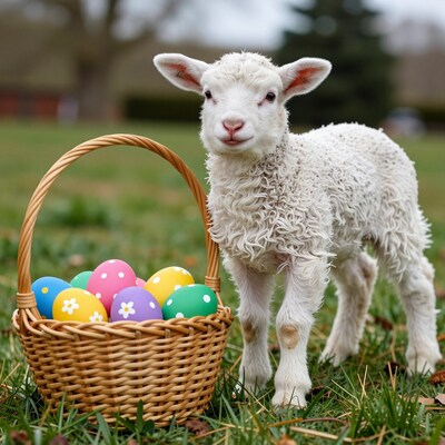 Easter Lamb with Basket of Eggs
