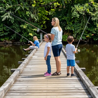 Family Fishing on Wooden Pier