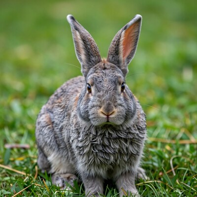 Gray Rabbit in Grass