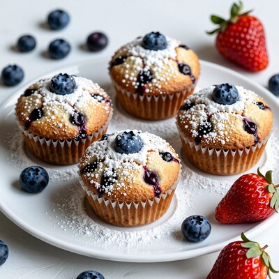 Blueberry Muffins with Strawberries