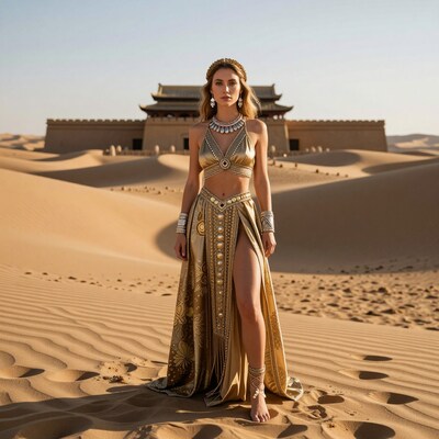 Woman in golden desert costume