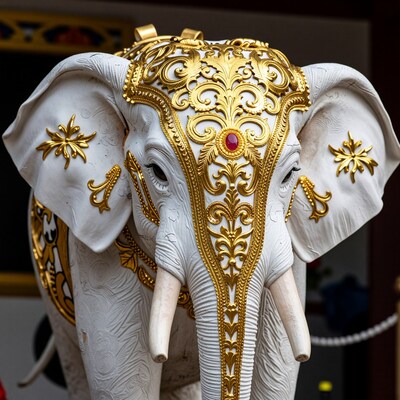 Ornate White Elephant Statue