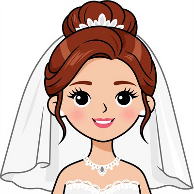 Cartoon bride with brown hair