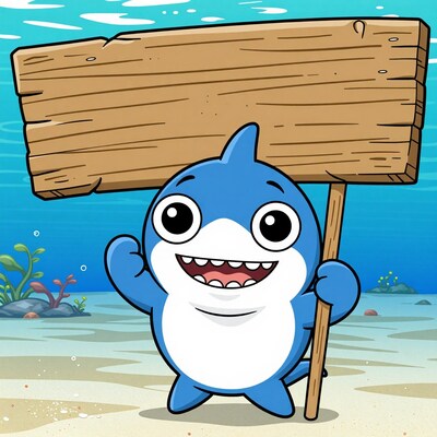 Cartoon Shark Holding Blank Sign