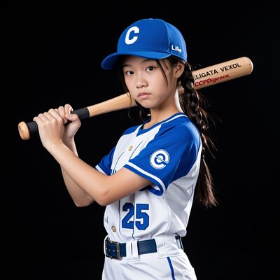 Young Asian girl baseball player