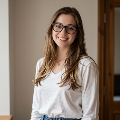 Smiling young woman with glasses