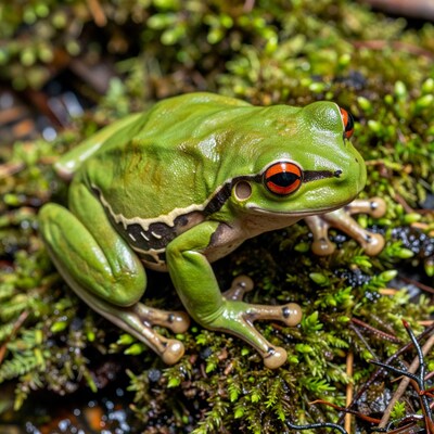 Green Tree Frog with Red Eyes