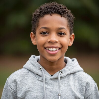 Smiling young boy with curly hair
