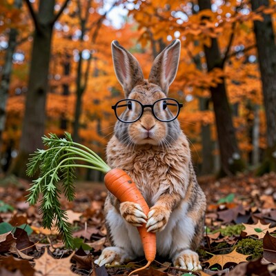 Rabbit with Glasses Holding Carrot