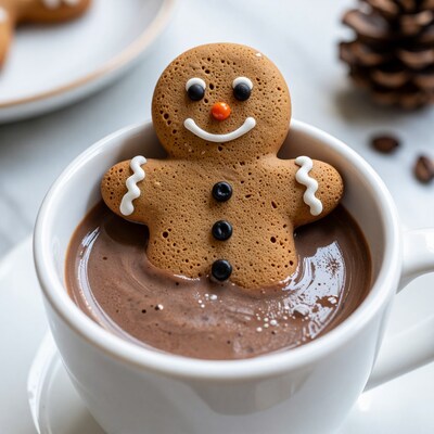 Gingerbread man in hot chocolate