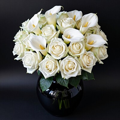 White roses and calla lilies bouquet