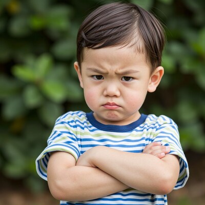 Angry Asian toddler boy