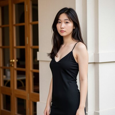 Young East Asian woman in black dress