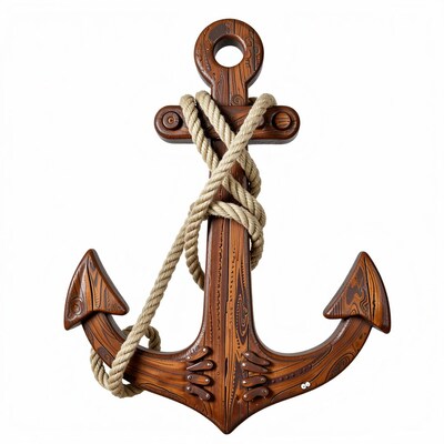 Wooden Ship Anchor with Rope