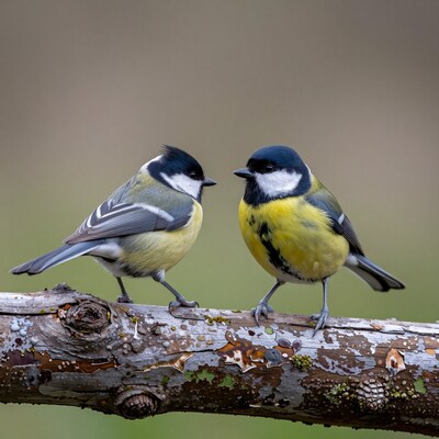 Two Great Tits on Branch