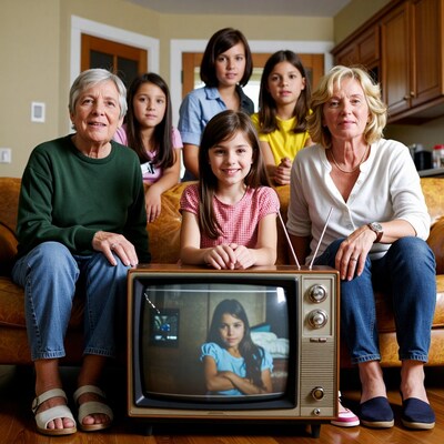 Multi-Generation Family with Vintage TV