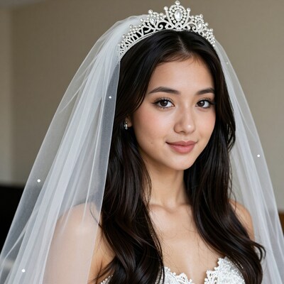 Asian Bride with Tiara and Veil