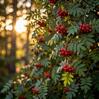 Rowan berries at sunset