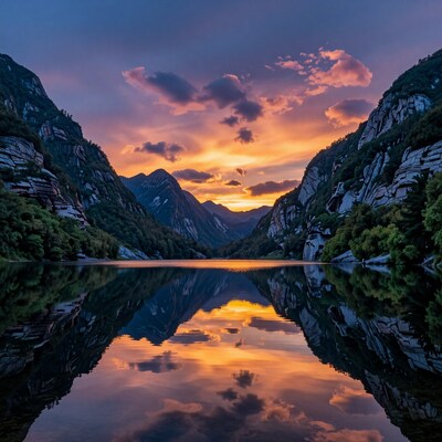 Mountain Lake Sunset Reflection