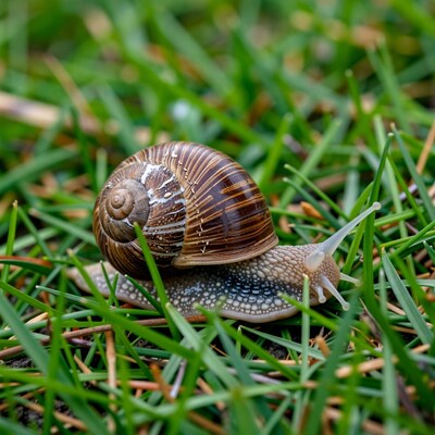 Brown Snail on Green Grass