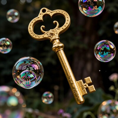 Golden Key with Soap Bubbles