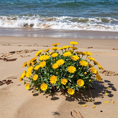 Yellow flowers on beach