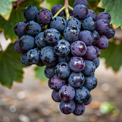 Fresh wet purple grapes