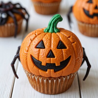 Halloween Pumpkin Spider Cupcake
