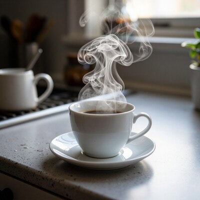 Steaming hot coffee cup