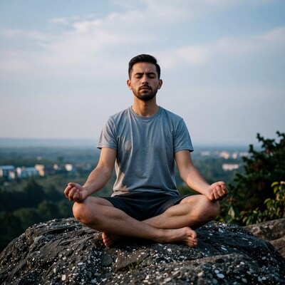 Man Meditating on Mountain