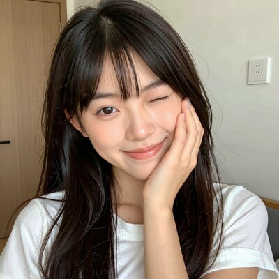 Young Asian woman winking smile
