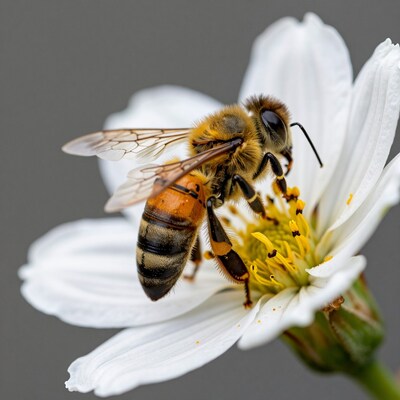 Honeybee on White Flower